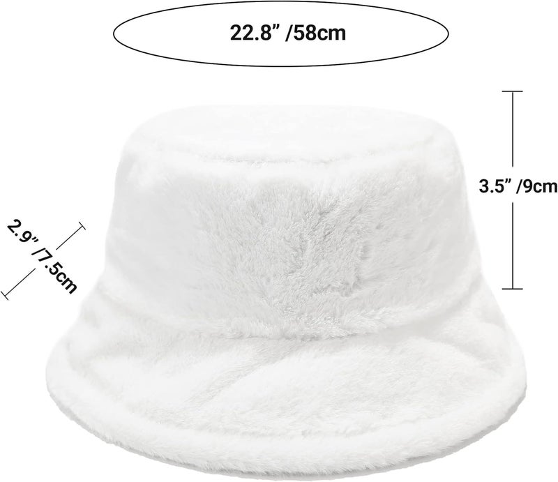 Umeepar Winter Faux Fur Fuzzy Bucket Hat Fluffy Warm Hat for Women Men - Image 5